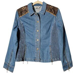 Vintage Nancy Bolen City Girl Smocked Denim Cowgirl Rodeo Western Jacket Size 12